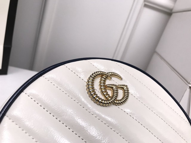 Gucci經典款女包 550154 Gucci古馳GG Marmont系列 藍白色全皮圓形迷你肩背包  gqy3894